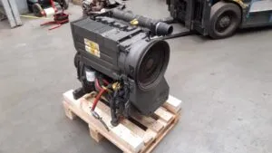 Deutz f3l2011 diesel engine on pallet in industrial workshop